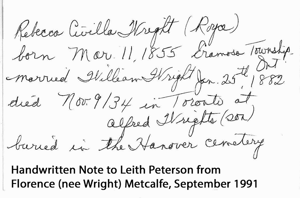 Note from Florence Metcalfe, 1991